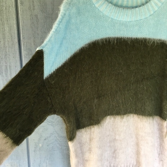 BP Nordstrom Oversize Brushed Stripe Sweater Top S Green Blue Colorblock Cozy - Picture 4 of 6